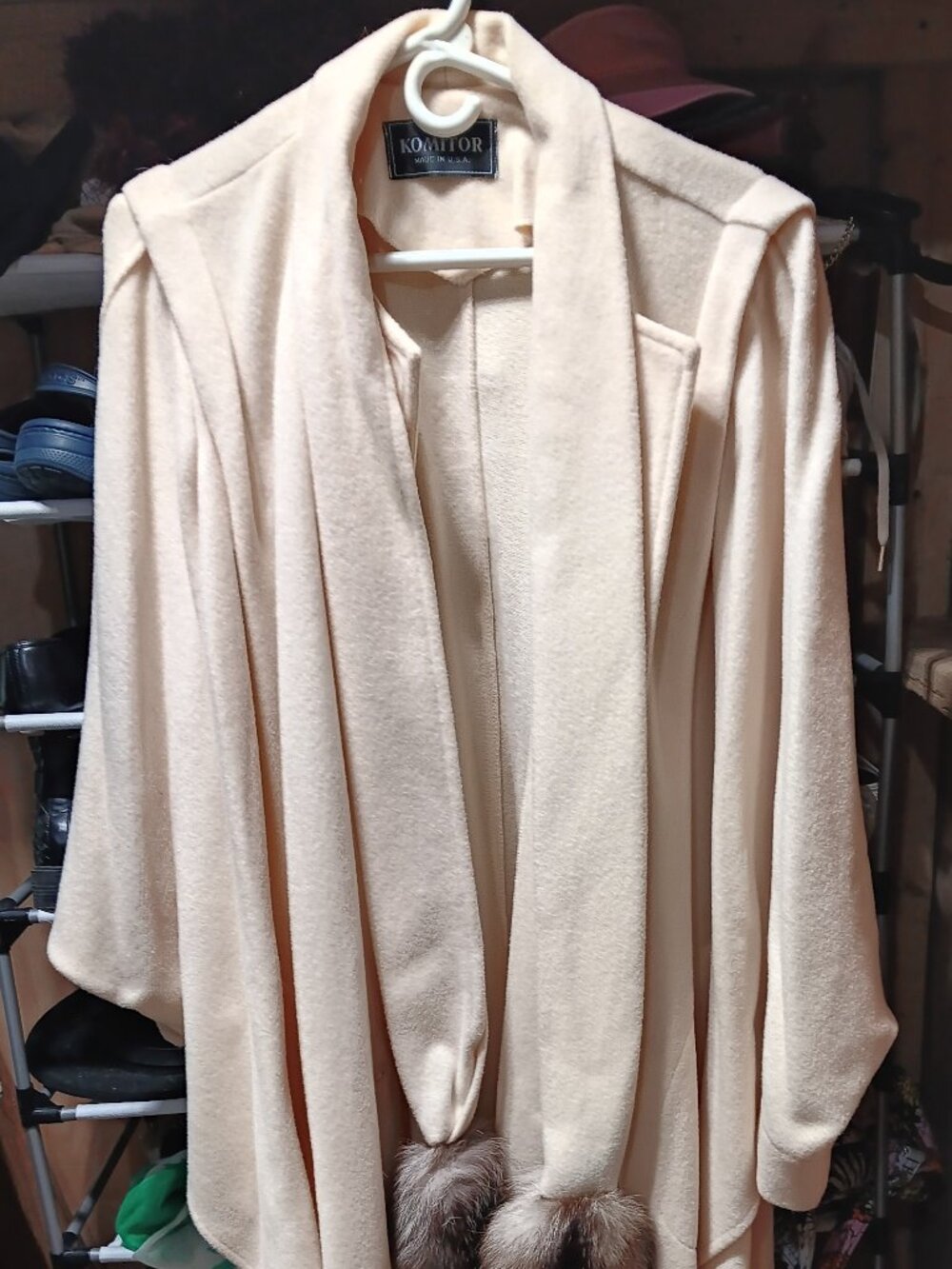 Vintage Komitor Ivory Wool-Blend Cape Coat